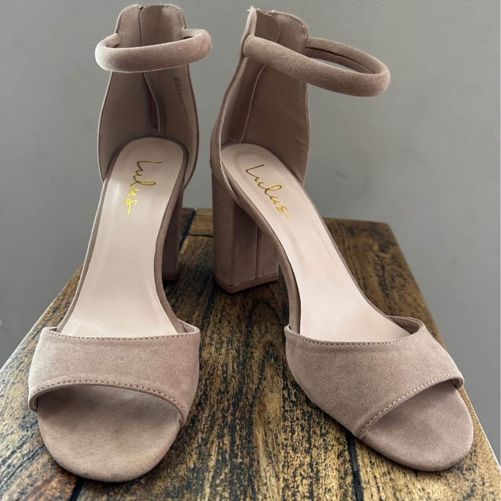 Lulu's Blush Suede Ankle Strap Heels